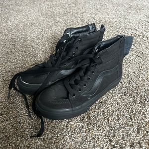 Vans, big kid 13.5 black zip up high tops